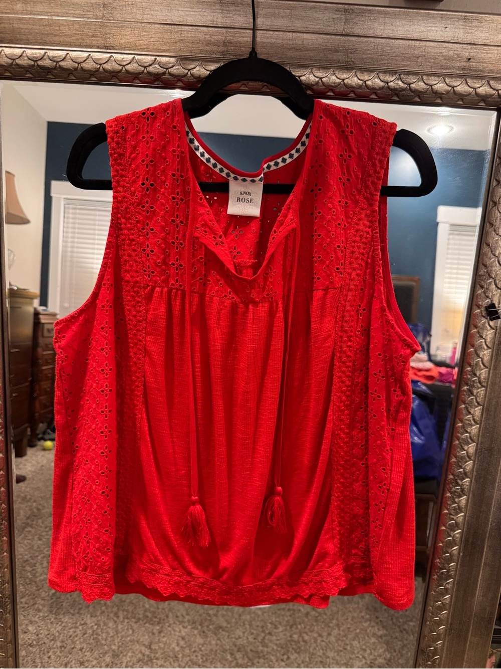 Knox Rose Red Eyelet Tassel Tank